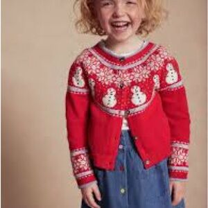 NWOT Mini Boden Red Snowman Cardigan